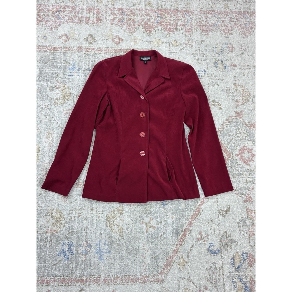 Vintage 90's Whimsigoth Ellen Figg Red Faux Suede Blazer Jacket Size 6 Vampy